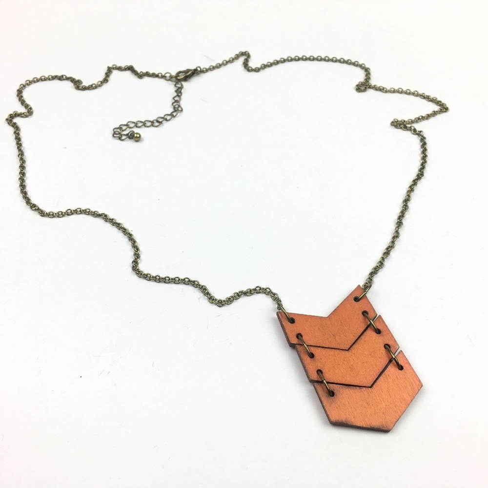 Wooden Chevron Orange Necklace